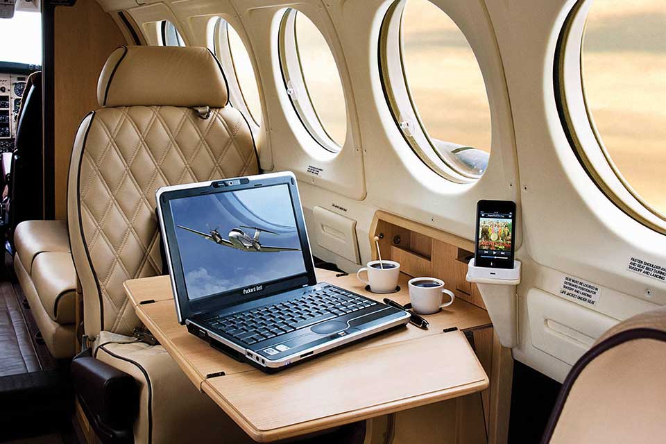Laptop onboard private business aircraft